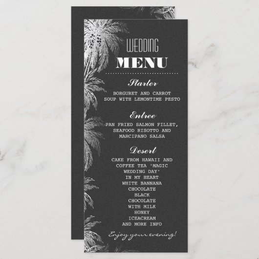 Strand bruiloft menu kaarten met krijtbord palmboo (Voorkant / Achterkant)