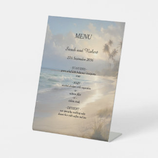 Strand Bruiloft Menu Reclamebord Met Voetstuk