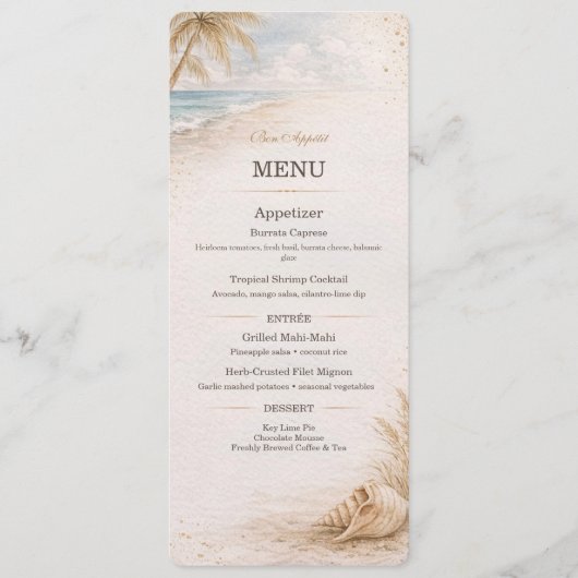 Strand Bruiloft Menu Sjabloon (Voorkant)