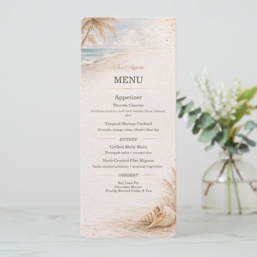 Strand Bruiloft Menu Sjabloon (Staand voorkant)