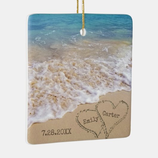 Strand bruiloft met namen en datum keramisch ornament (Rechts)
