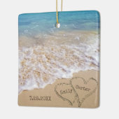 Strand bruiloft met namen en datum keramisch ornament (Links)