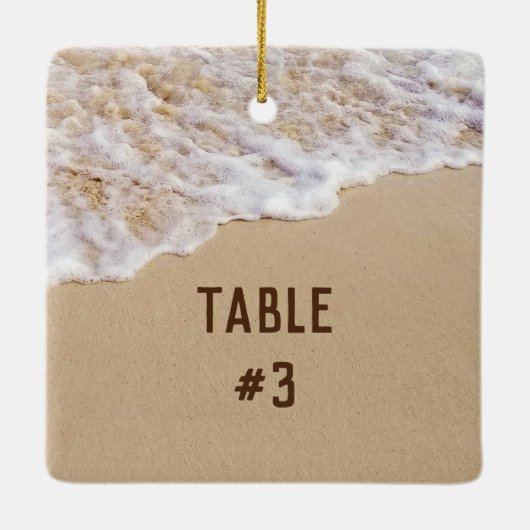 Strand bruiloft met namen en datum keramisch ornament (Achterkant)