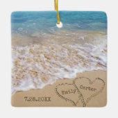 Strand bruiloft met namen en datum keramisch ornament (Voorkant)