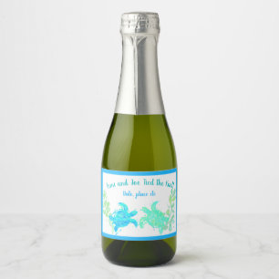 Strand Bruiloft Mini Mousserende Wijnfles Label Sparkling Wijnetiket