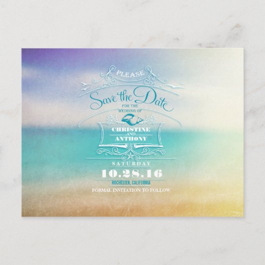 Strand bruiloft modern save the date briefkaarten (Voorkant)