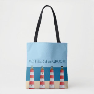 Strand bruiloft Moeder Bruidegom vuurtorens en zee Tote Bag