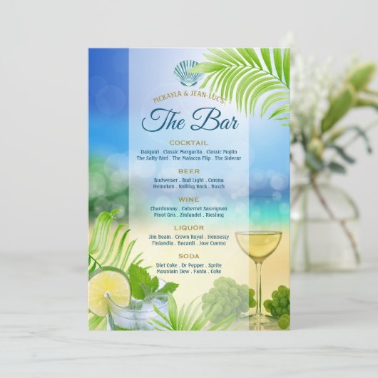 Strand Bruiloft Mojito Wijndruiven Palm Open Bar Menu (Staand voorkant)