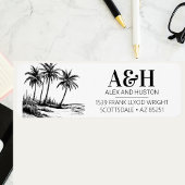 Strand Bruiloft Monogram Elegante Eenvoudige Palmb Etiket
