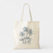 Strand Bruiloft Monogram Elegante Eenvoudige Palmb Tote Bag (Achterkant)