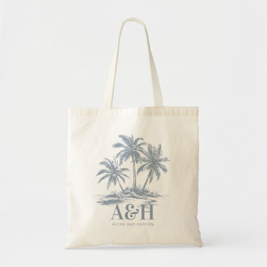 Strand Bruiloft Monogram Elegante Eenvoudige Palmb Tote Bag (Voorkant)