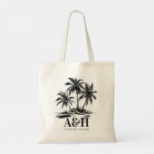 Strand Bruiloft Monogram Elegante Eenvoudige Palmb Tote Bag (Achterkant)