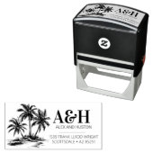 Strand Bruiloft Monogram Elegante Eenvoudige Palmb Zelfinktende Stempel (In situ)