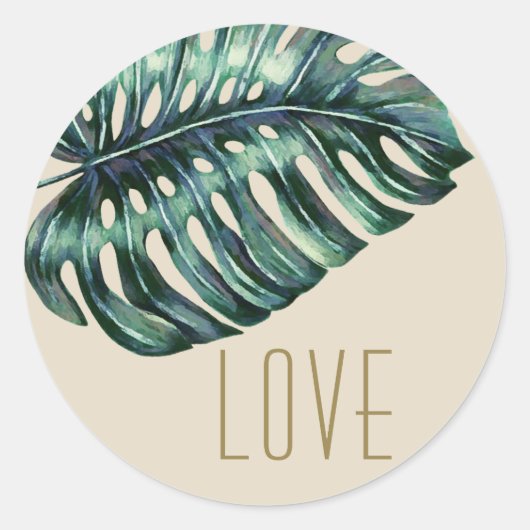 Strand Bruiloft Monstera Palm Favor Ronde Sticker (Voorkant)