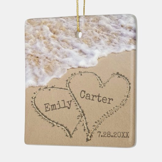 Strand bruiloft namen en datum keramisch ornament (Links)