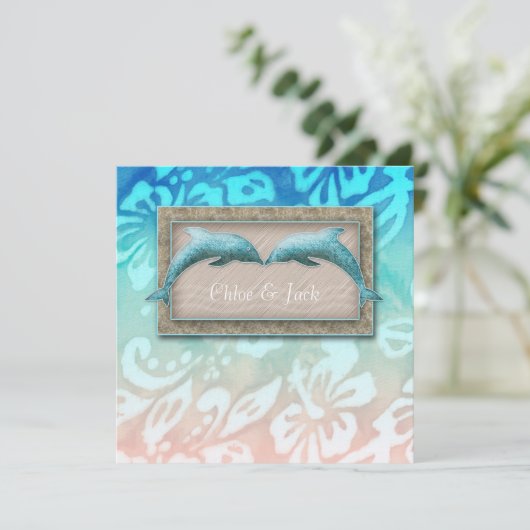 Strand bruiloft nodigen dolfijn Luau feest nautisc Kaart (Staand voorkant)