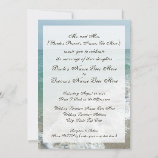 Strand Bruiloft of Bestemming Bruiloft Blauwe Ocea Kaart (Achterkant)