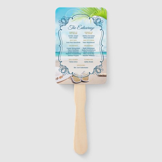 Strand Bruiloft Orde van Ceremonie Entourage Palm Handwaaier (Achterkant)