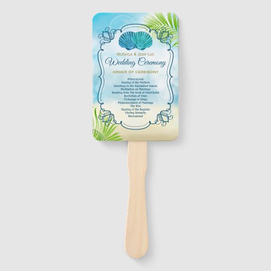 Strand Bruiloft Orde van Ceremonie Entourage Palm Handwaaier (Voorkant)
