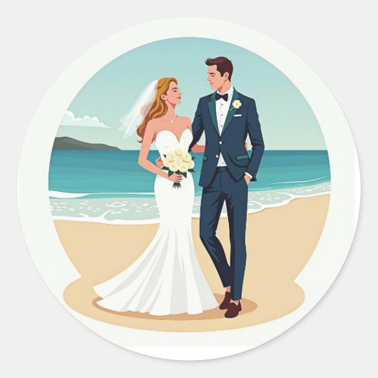 Strand bruiloft paar Sticker (Voorkant)