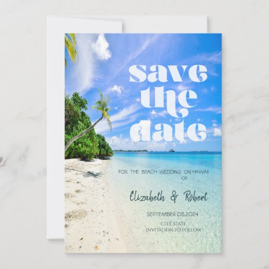 Strand Bruiloft Palm Boat Save The Date (Voorkant)