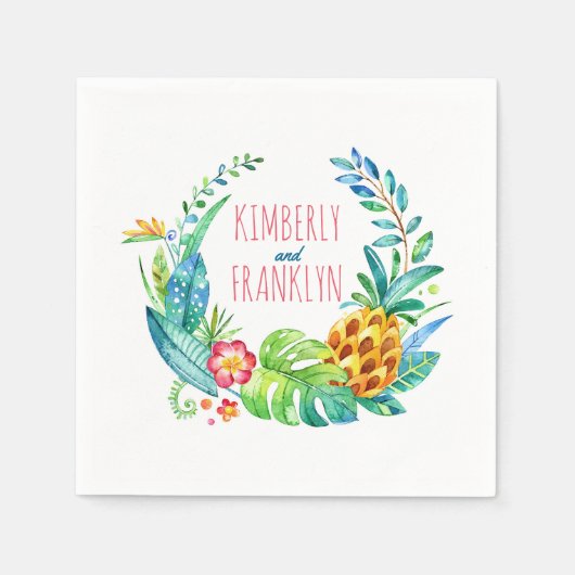 Strand bruiloft palmen en ananas waterverf servet (Voorkant)