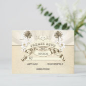 strand bruiloft palmen zeesterren zonnestralen bru RSVP kaartje (Staand voorkant)