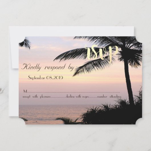 Strand Bruiloft Palmen Zonsondergang   RSVP Kaart (Voorkant)