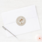 Strand Bruiloft Paspoort Stempel met Palm Tree Ronde Sticker (Envelop)