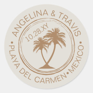Strand Bruiloft Paspoort Stempel met Palm Tree Ronde Sticker