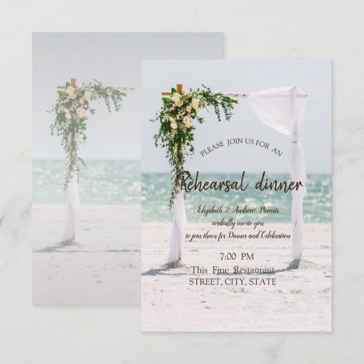 Strand bruiloft prieel bloem decoratie proefavond kaart (Voorkant / Achterkant)