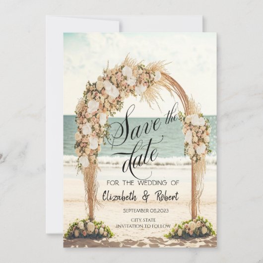 Strand Bruiloft prieel Rozen Bewaar de datum Save The Date (Voorkant)