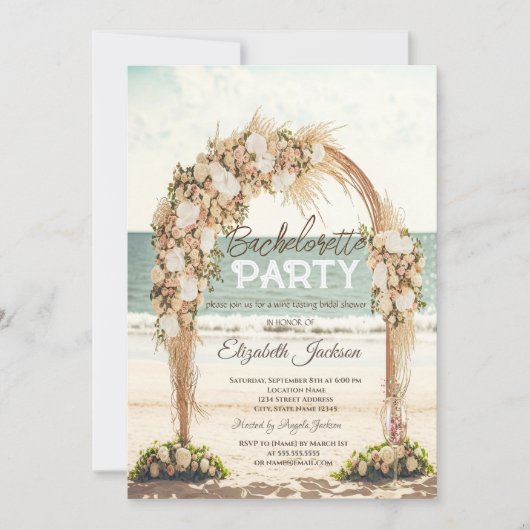 Strand Bruiloft prieel Rozen Glas Bachelorette Kaart (Voorkant)