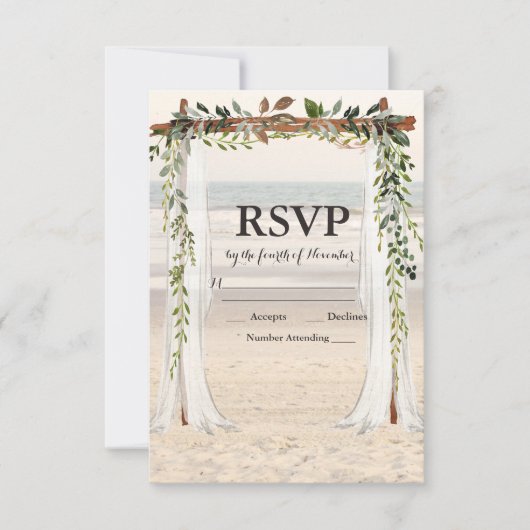 Strand bruiloft prieel RSVP kaart (Voorkant)