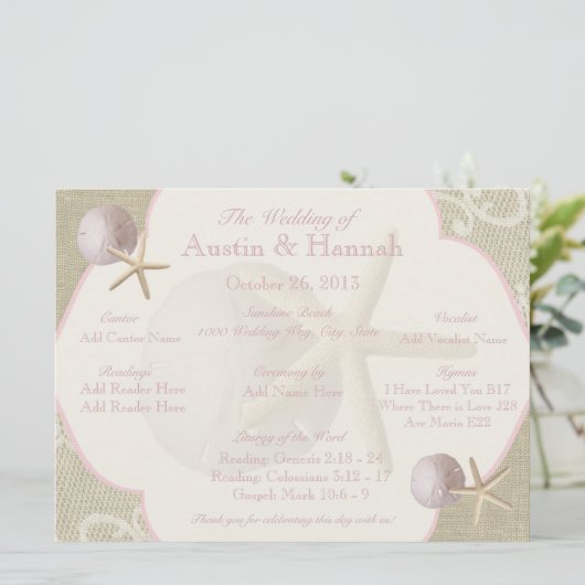  strand bruiloft programma Kaart (Staand voorkant)