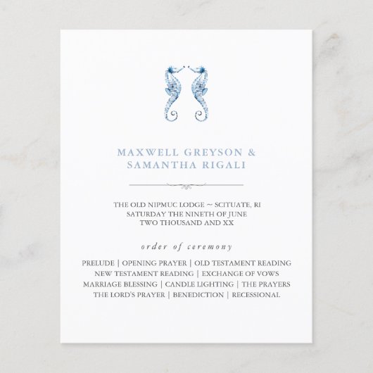 Strand bruiloft programma Waterverf zeepaardjes (Voorkant)