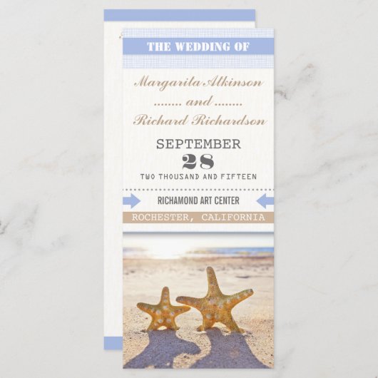 Strand bruiloft programma's met zeesterren paar (Voorkant / Achterkant)