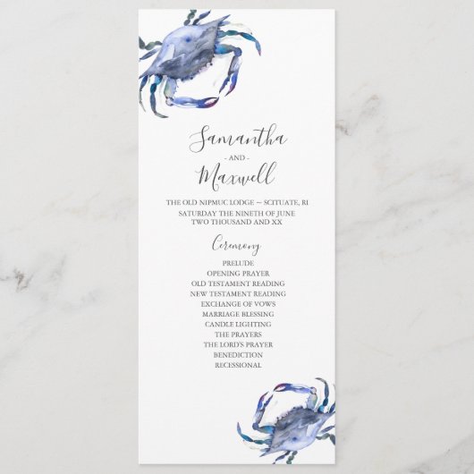 Strand bruiloft programma's Waterverf krab Kaart (Voorkant)