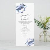Strand bruiloft programma's Waterverf krab Kaart (Staand voorkant)