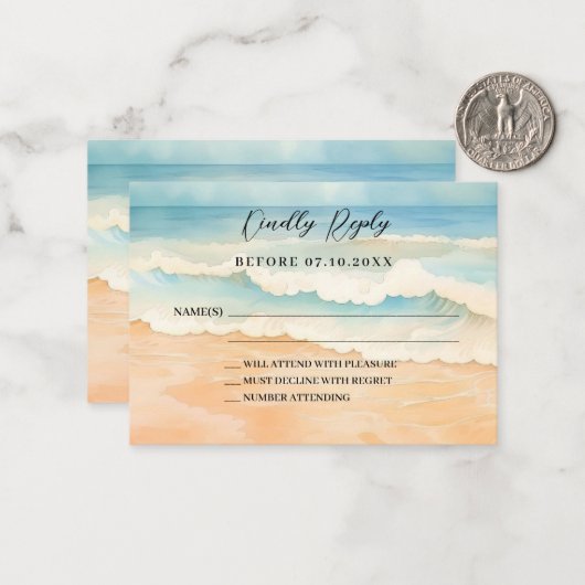 Strand bruiloft reactie RSVP Notitiekaartje (Voorkant / Achterkant in situ)