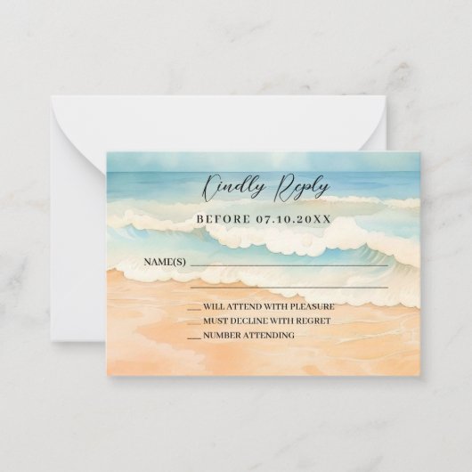 Strand bruiloft reactie RSVP Notitiekaartje (Voorkant)