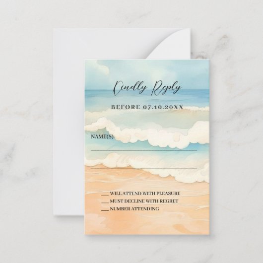 Strand bruiloft reactie RSVP Notitiekaartje (Voorkant)