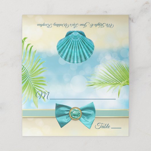 Strand Bruiloft Receptie Diner Bow Gem Palm Escort Plaatskaartje (Buitenkant ongevouwen)