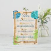 Strand Bruiloft Receptie Diner Seashell Touw Palm Menu (Staand voorkant)