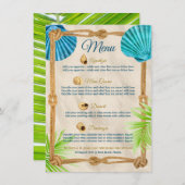 Strand Bruiloft Receptie Diner Seashell Touw Palm Menu (Voorkant / Achterkant)