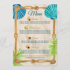 Strand Bruiloft Receptie Diner Seashell Touw Palm Menu