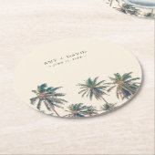 Strand bruiloft receptie Palm Tree gepersonaliseer Ronde Kartonnen Onderzetter (Gebogen)