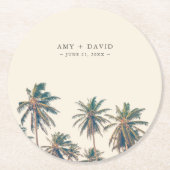 Strand bruiloft receptie Palm Tree gepersonaliseer Ronde Kartonnen Onderzetter (Voorkant)