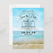 Strand bruiloft retro save the date briefkaarten (Voorkant / Achterkant)