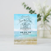 Strand bruiloft retro save the date briefkaarten (Staand voorkant)